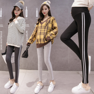 孕妇打底裤 高弹力春秋季 外穿 时尚 裤 白条侧条孕妇装 亏本清仓