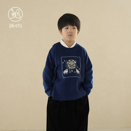 汉服改良毛呢上衣男童刺绣年服