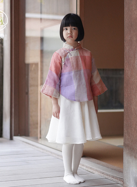 满呐2023春季新品原创设计民国倒大袖中式传统平裁水洗亚麻粉紫色