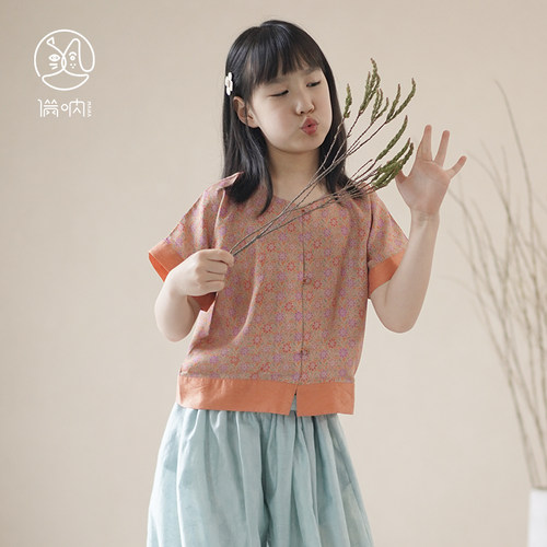 满呐四经绞罗唐褙子女童短袖上衣