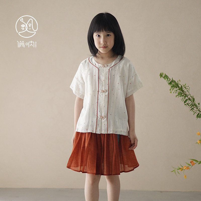 明制对襟改良汉服女童短袖上衣图片