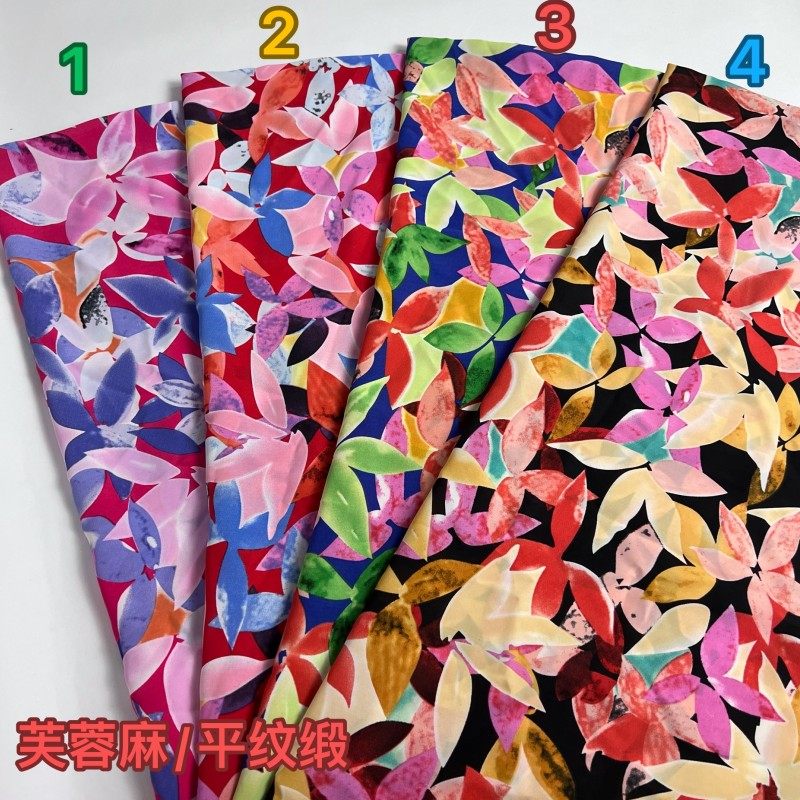 批发面料夏季连衣裙大摆裙衬衫上衣柔软垂感芙蓉麻平纹缎印花布料