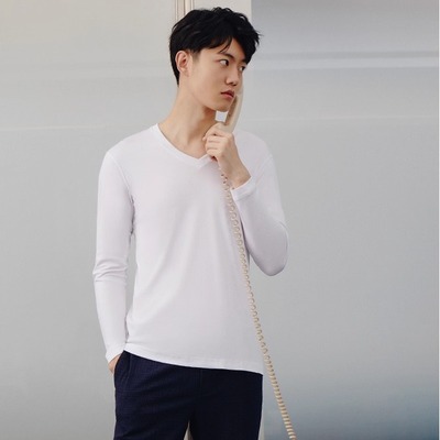 三枪打底T恤衫男纯棉秋冬圆领V领高支秋衣保暖内衣全棉男士上衣