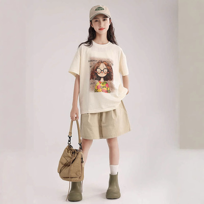 女童夏季短袖套装2026新款初中生中大童宽松休闲薄款上衣T恤短裤