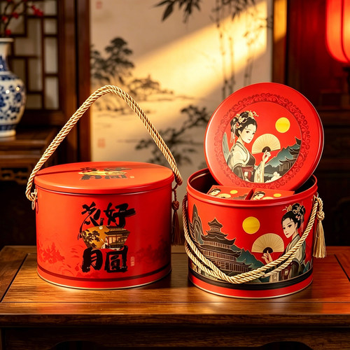 中秋月饼礼盒马口铁双层手提铁盒