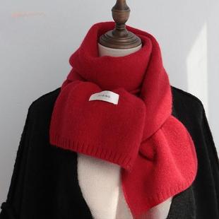 红色过年针织围巾女冬季高级感2025新款保暖男款情侣羊绒毛线围脖