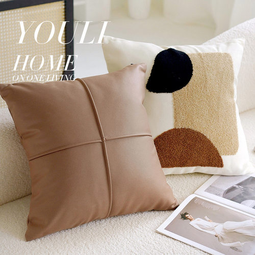 高端床上复古风白色抱枕套不含芯沙发棕色床头含芯样板房靠枕客厅