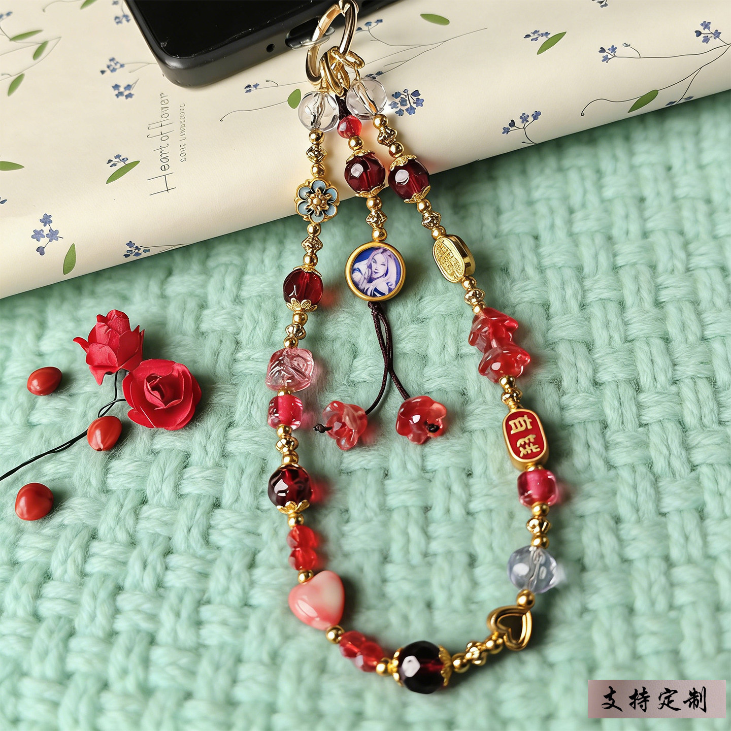 鱼尾手机链新款轻奢小众加菲猫欧迪招财高档手工挂件绳生日礼物