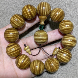 四川金丝楠木20mm手串佛珠小叶桢楠金丝楠水波影男女款 108颗佛珠