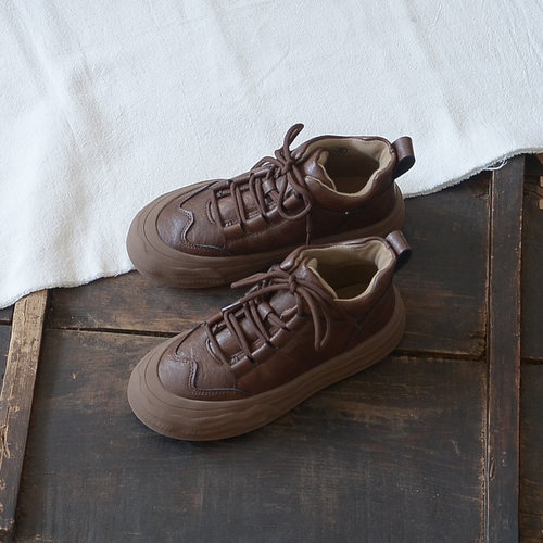 日常休闲鞋厚底圆头高帮系带女鞋