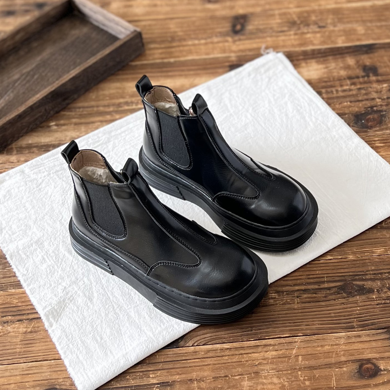 平底马丁靴套筒切尔西靴圆头休闲