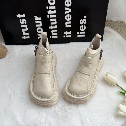 2025新款真皮厚底短靴丑萌大头靴