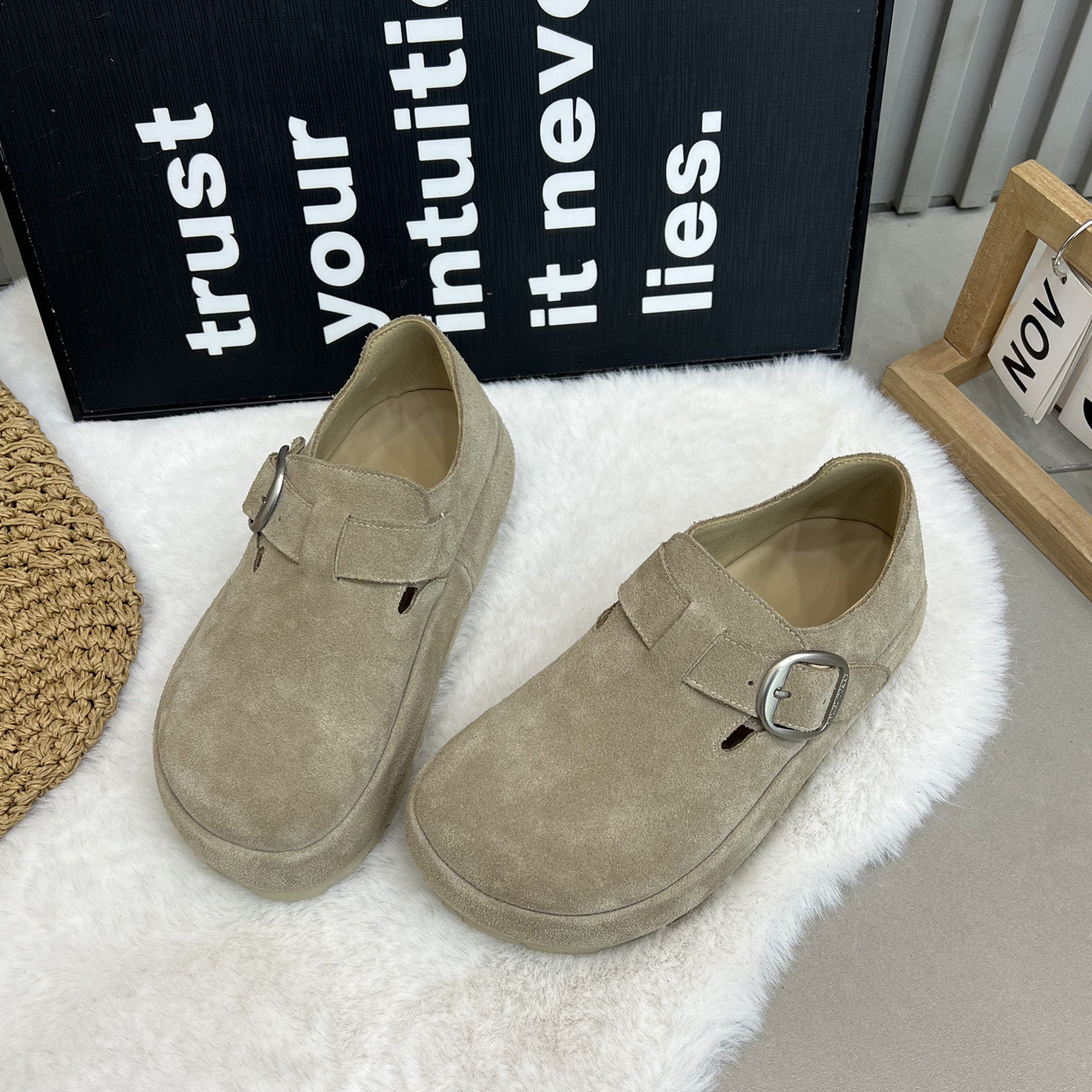 复古风反绒皮勃肯鞋女2026新款巨好看圆头豆豆鞋乐福单鞋休闲女鞋,女鞋,勃肯鞋/软木鞋,淘宝优惠券,粉丝福利购,淘宝优惠卷