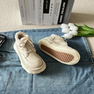 森系文艺牛皮大头靴冬季 厚底马丁靴女 加绒保暖短靴子原创手工棉鞋