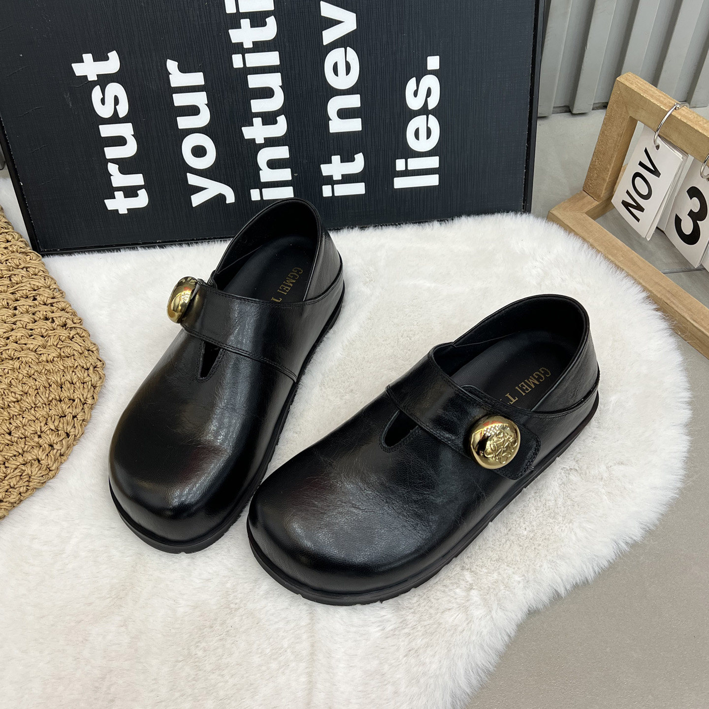 2026新款英伦风真皮乐福鞋女黑色圆头玛丽珍鞋魔术贴休闲两穿单鞋,女鞋,玛丽珍鞋,淘宝优惠券,粉丝福利购,淘宝优惠卷