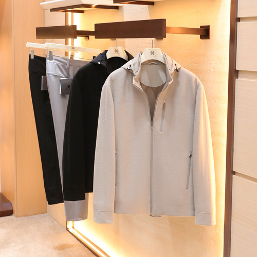 2025秋季新款男士城市户外针梭拼接羊毛混纺运动连帽夹克外套1602