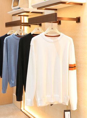 意式奢华2026春秋新款针织衫男高级感含羊毛混纺长袖撞色毛衣9325