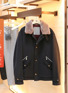 2025冬季新款老钱风男士高端羊毛皮翻领羊毛混纺毛呢夹克棉服1861
