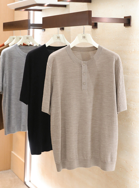 意式奢华老钱风2026夏季新款高级感100%绵羊毛针织短袖T恤男2125