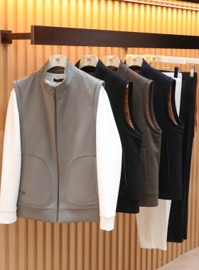 意式奢华2025秋季新款男士商务休闲立领针织羊毛混纺马甲背心1405