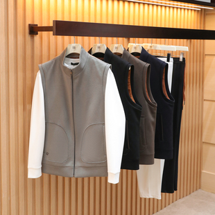 意式奢华2025秋季新款男士商务休闲立领针织羊毛混纺马甲背心1405