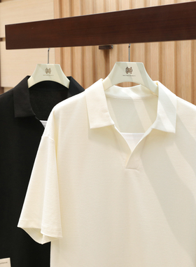 国潮设计2025夏季新款高端简约大气假两件海鸥领短袖POLO衫男1243