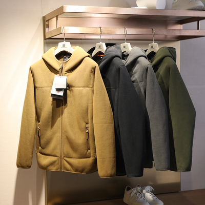 重磅升级2023冬季户外加厚保暖摇粒绒外套男士羊羔绒连帽卫衣8724