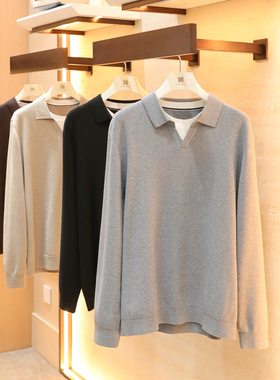 2025秋冬季新款男士叠穿针织衫极简风假两件长袖翻领打底毛衣1546