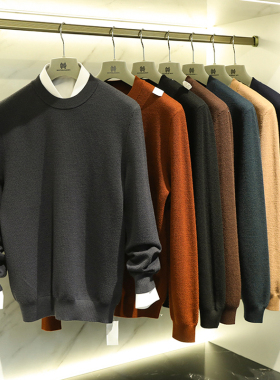 450g重磅羊毛2023秋冬时尚圆领针织衫男士纯色保暖半高领毛衣8280