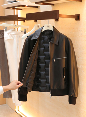 2025秋冬新款男机车皮夹克100%绵羊皮三合一真皮羽绒内胆外套1555