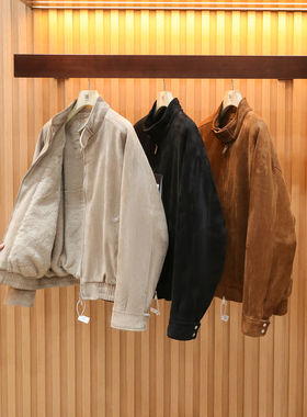 2025秋冬季新款咖色翻领麂皮绒夹克男士加厚加绒保暖短款外套1477