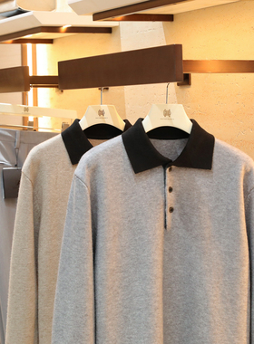 2025秋冬季新款男叠穿内搭毛衣老钱风撞色翻领羊毛混纺针织衫1667