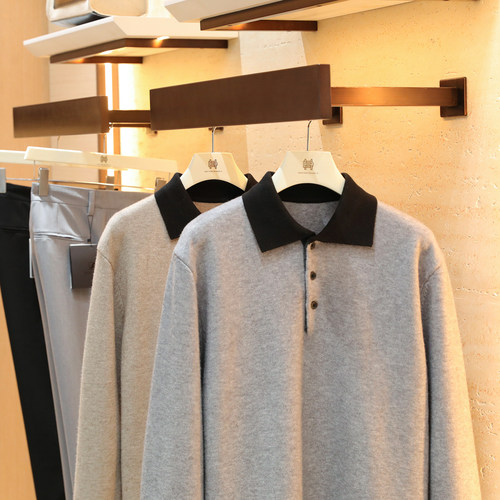 2025秋冬季新款男叠穿内搭毛衣老钱风撞色翻领羊毛混纺针织衫1667