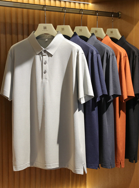 2025夏季新款男士商务休闲极简风高级感桑蚕丝混纺短袖polo衫1041