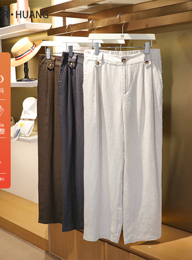 意式奢华老钱风2025夏季新款男士慵懒风100%亚麻宽松直筒长裤1139