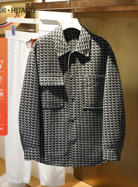 反季高性价比2025新款男士商务休闲提花衬衫式羊毛翻领外套潮1169