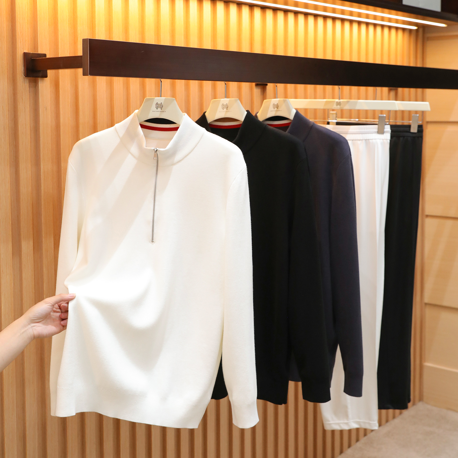 意式老钱风2025秋冬男士叠穿高克重羊毛混纺半拉链羊毛针织衫1445