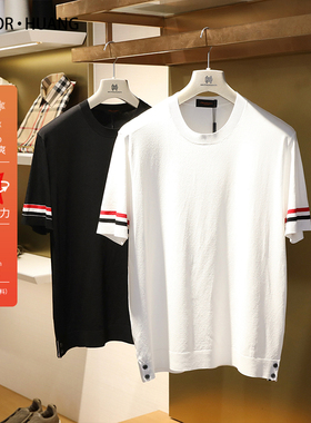 2025夏季新款男高级感商务休闲冰丝凉感透气弹力针织短袖T恤9931