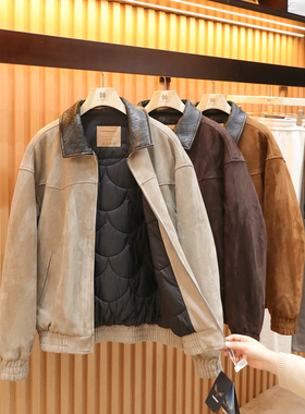 机车风2025秋冬新款男复古巴恩风加厚保暖麂皮绒夹克棉服外套1600