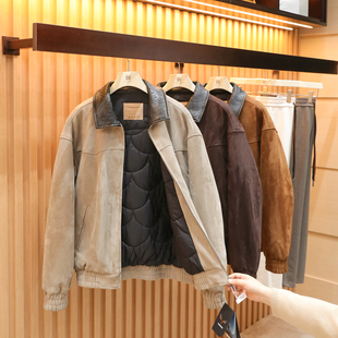机车风2025秋冬新款男复古巴恩风加厚保暖麂皮绒夹克棉服外套1600