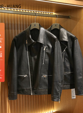 美式机车风2024秋冬季新款男士高端油蜡PU皮翻领夹克棉服外套9676