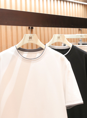 意式奢华2026夏季新款男弹力亲肤纯棉假两件撞色短袖T恤上衣2083