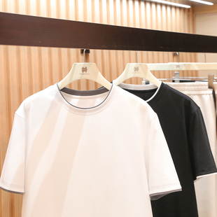 意式 新款 男弹力亲肤纯棉假两件撞色短袖 T恤上衣2083 奢华2026夏季