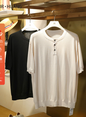 意式奢华老钱风2025夏季新款男高端复古莱赛尔棉混纺短袖T恤1147