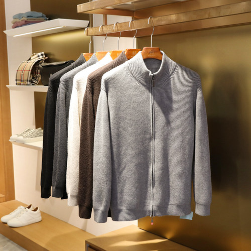 720g高克重2025秋冬季新款男士商务休闲羊毛针织拉链开衫毛衣9419