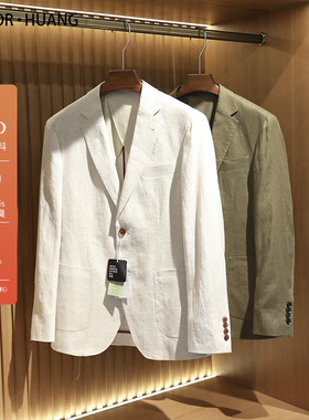 意奢老钱风2025春秋新款高端100%纯亚麻休闲西装透气西服外套9222