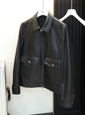 真皮皮衣男绵羊皮2022新款美式复古机车商务休闲男装夹克外套7694