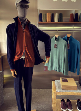 Italy初剪羊毛2023秋冬高端针织开衫外套男立领夹克毛衣8367