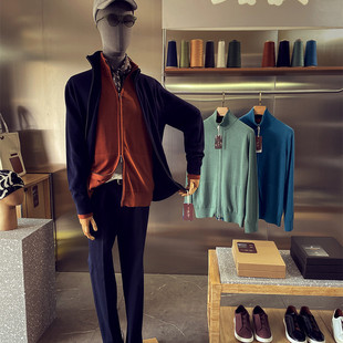 Italy初剪羊毛2023秋冬高端针织开衫 外套男立领夹克毛衣8367