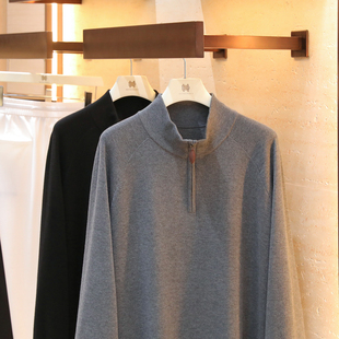 2025秋冬季 老钱风男含桑蚕丝羊绒混纺半拉链叠穿针织毛衣1504 新款